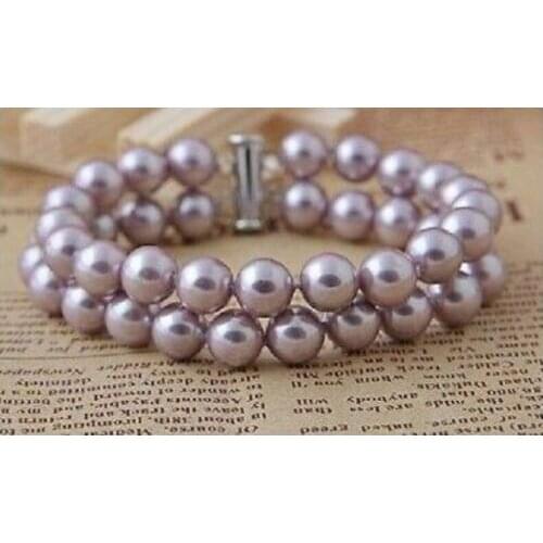 Pretty 2 rows 8MM AAA Pink purple South Sea shell pearl bracelet 7.5"