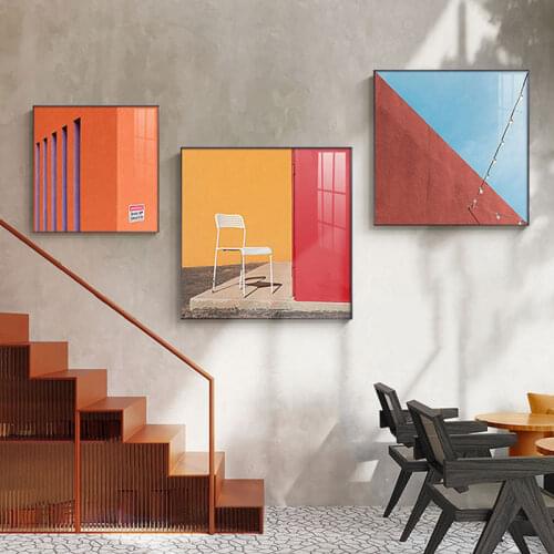 Modern Different View of Building Canvas Art Painting Nodic Colorful Wall Art Pictures for Living Room Bedroom Square Home Decor