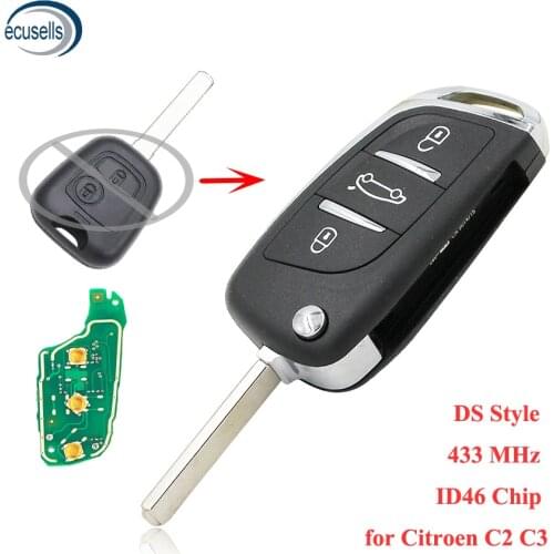 DS Style 3 Buttons 434mhz ID46 Chip Folding key for Citroen C2 C3 VA2 Blade for Peugeot 307 407 308 408