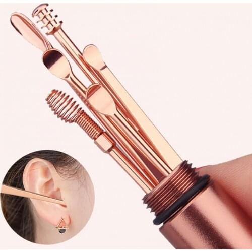 6Pcs/Set Ear Pick Spiral Stainless Steel Earpick Wax Remover Curette Ear Pick Cleaner Ear Cleaner Spoon Care Ear Clean Tool