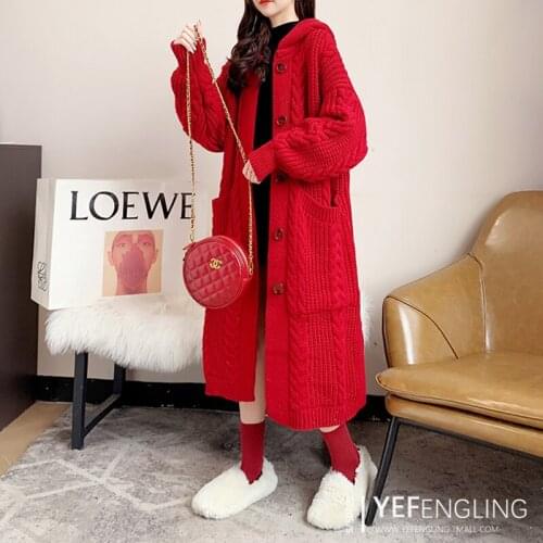 Mid-length sweater womens hooded 2020 spring autumn new red retro Hong Kong flavor chic lazy cardigan coat coat women s11