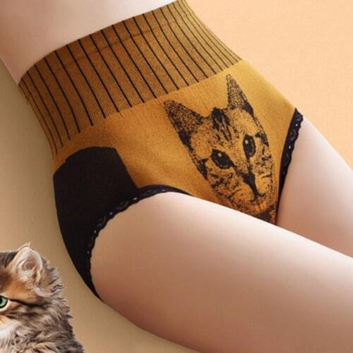 High Waist Underwear Panties 3D Cat Print Comfortable Women Panties Push Up Panties For Women Underwear Seamless Intimate C6L2