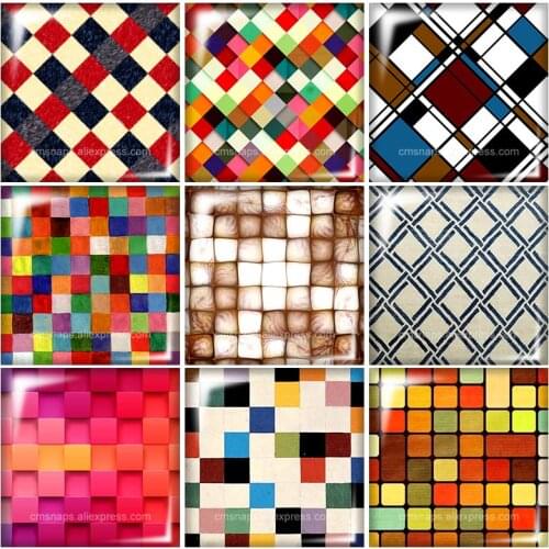 Beauty Dots patterns Lines Square glass cabochon 10pcs mixed 12mm/20mm/25mm/30mm Size flat back DIY Jewelry Findings Components