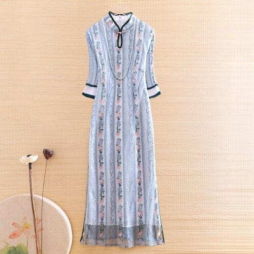 High-end Summer Chinese Style Women Mesh Cheongsam Dress Retro Jacquard Elegant Lady Slim Party Qiapao Dress S-XXL