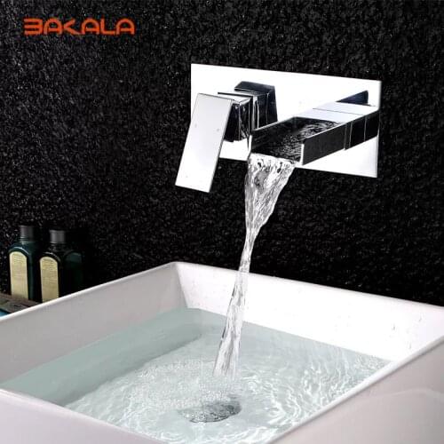 BAKALA High Quality Bathroom Basin Sink Faucet Wall Mounted Waterfall Brass Mixer Tap With Embedded Box LT-324