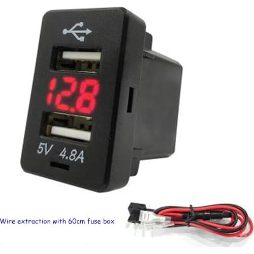 4.8A 12-24V Dual USB Socket Charger Power Adapter Outlet Plug LED Voltmeter For Toyota RAV4 Ralink Corolla Prado Car Accessories