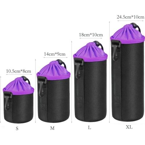 Purple Photo Protective Soft Neoprene Short Fluff Case DSLR Camera Lens Pouch Protector Bag Soft Bags Case Full Size S M L XL
