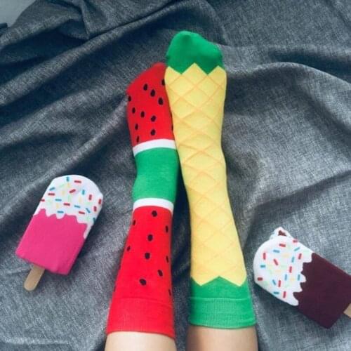 Womens socks Funny Ice Cream Packaging Design Cute Cartoon Fruit Food Woman Street wear Fashiona happy Cotton Socks