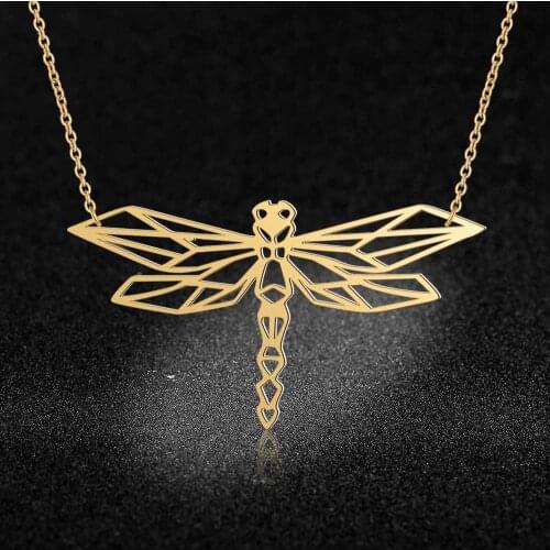100% Stainless Steel Animal Dragonfly Fashion Necklace for Women Female Trendy Jewelry Unique Design Pendant Necklaces Wholesale