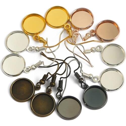 10 pcs 10-25mm Earring Hook Tray Bezel Cabochon Blank Setting Round Pendant Ear Base Findings For DIY Jewelry Making Accessories