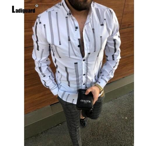 2021 Fashion Tops Plus Size Mens Elegant Leisure Blouse Long Sleeve Casual Shirt FAKE Zippers Print Shirt blusas Homme Ropa Man