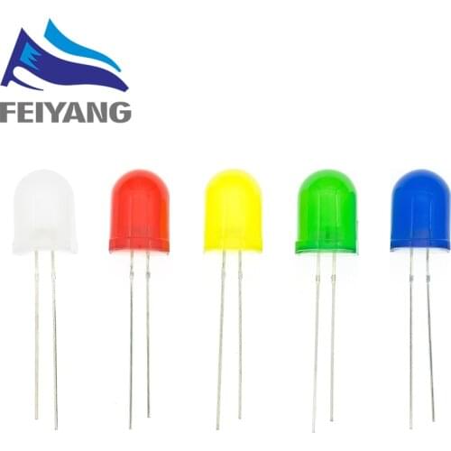 250PCS LED 10mm White/Green/Blue/RED/YELLOW 150mA 0.75W Ultra Bright Round LED Light Emitting Diode Lamp Diffused