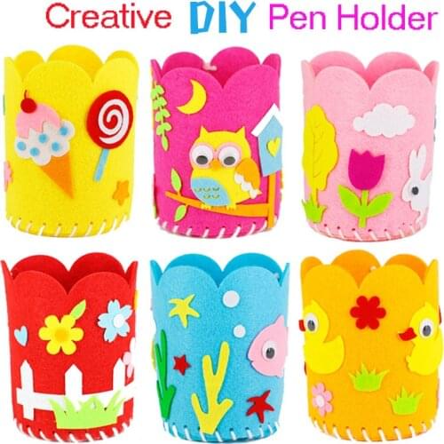5Pcs/set Kids Educational DIY Pencil Holder Craft Kit Toy Cute Creative Handmade Pen Container Kindergarten Children Girls Toys