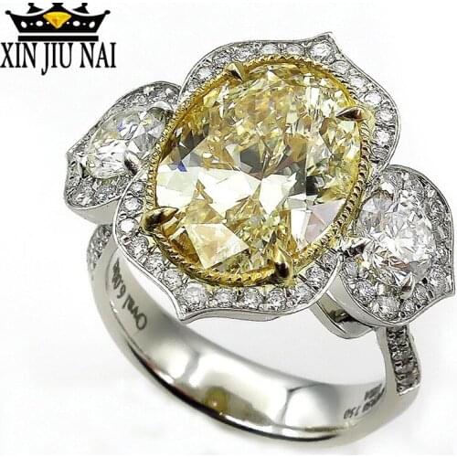925 anillos silver Large Yellow Stone Rings for Women Luxury Jewelry White Crystal Engagement Ring Ladies Accessories Ring