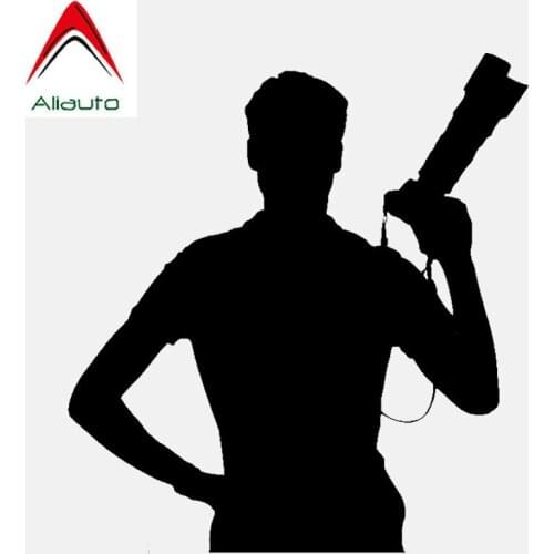 Aliauto Funny Car Sticker Photographer Holding Camera Decoration Waterproof Reflective Creative Vinyl Black/Silver,12cm*12cm