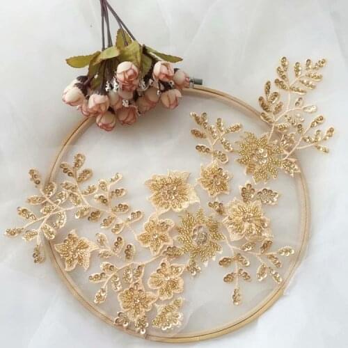 Flower Sequin Beads Lace Fabric Appliques Mesh Embroidery Sew On Patch For Wedding Evening Dress Decoration DIY Accessories Nice