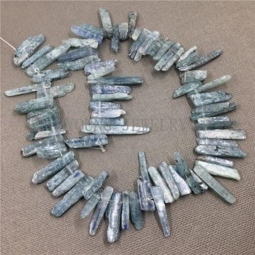 MY0797 Mystic Green Kyanite Pillar Beads,Mix Sizes Cyanite Spike Point Beads,Raw Quartz Drilled Necklace Beads
