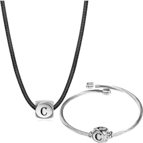 316L Stainless Steel Rubiks Cube Dice Titanium Steel Necklace Steel Cable English Alphabet Number Bracelet Set No Fade