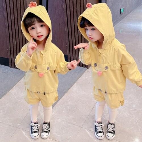 Childrens Clothing Girls Suit Spring Autumn Clothing 2021 New Children Cute Little Yellow Duck Pullover + pants Suit