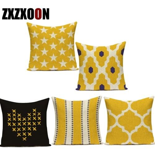 Sofa Home Decoration Yellow Stripe Mandala Geometric Polyester Decorative Pillows Cushion Cover for Living Room Funda Cojines