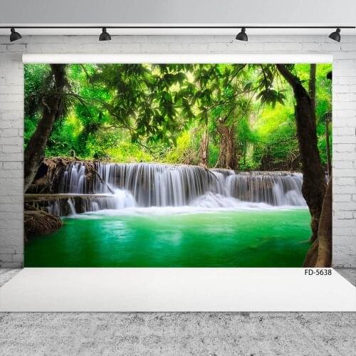 Waterfall Lake Forest Scenery Photo Backdrop Vinyl Cloth Fond Photography Background for Baby Children Portrait Photobooth Props