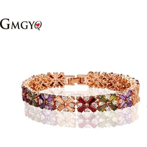 GMGYQ Luxe Rose/Champagne Goud Kleur Multicolour Cubic Zirkoon Armband Armbanden voor Vrouwen Charm Bridal Wedding Armband Gift