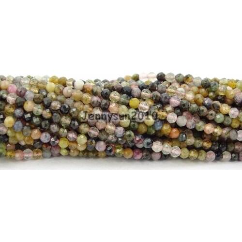 Brilliant Cut Shining Natural AA Tourmaline Gems Stone 2mm~2.7mm Faceted Round Beads Jewelry Making 2 Strands/Pack