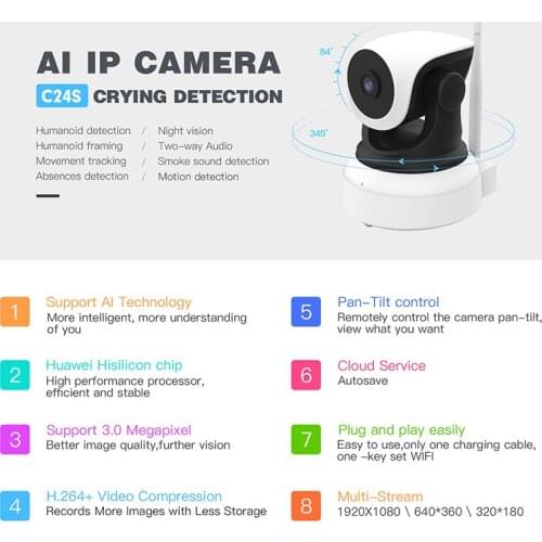 Intelligent C24S 2MP1080P Vstarcam HD Security IP Camera Wifi Camera Body Automatic Tracking IR Night Vision Video Network CCTV