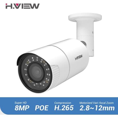 H.VIEW PoE IP Camera 8mp H.265 CCTV Camera POE IP Cameras Metal 4X Optical Zoom Auto Focus IP67 Onvif NAS IP Cameras