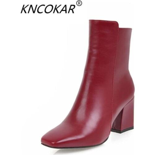 KNCOKAR New style square boots for autumn and winter 2018 Thick with short boots Low canister boots Large size ladies boots