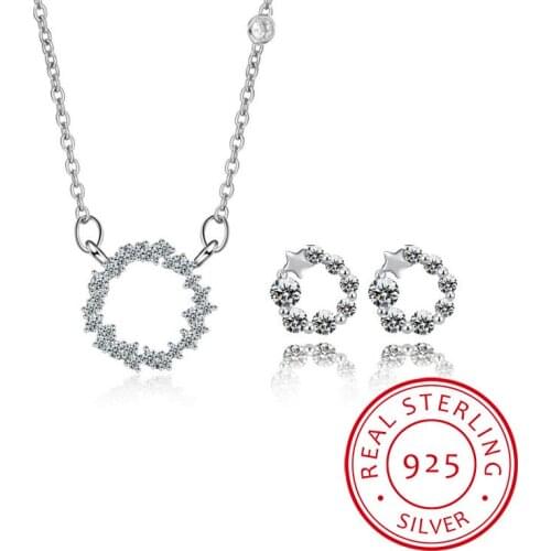 Dubai Rhinestone Fine Jewelry Set 925 Sterling Silver Zirconia Circle Earrings Long Chain Choker Necklaces for Women Wedding