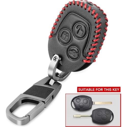 Leather car key cover case fob holder protect For Ford Focus Mondeo Festiva Fusion Suit Fiesta KA 3button remote key shell