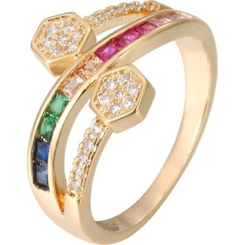 Colorful Ring Rainbow Series Closed Ring Inlay Square Zircon Ring Fashion Creative Jewelry