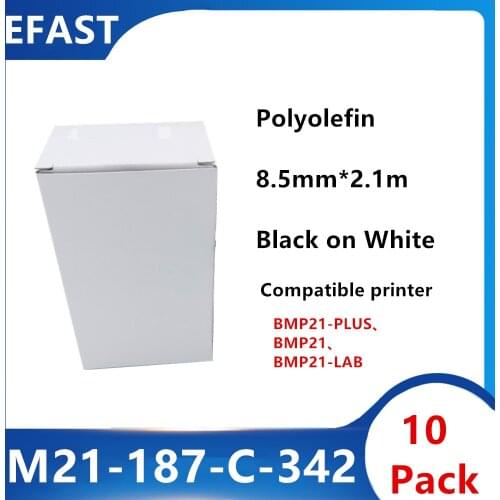 10 Pack bmp21 M21-187-C-342 Polyolefin maker Label Ribbon label tape Black On White BMP21 PLUS Printer 8.5mm * 2.1m