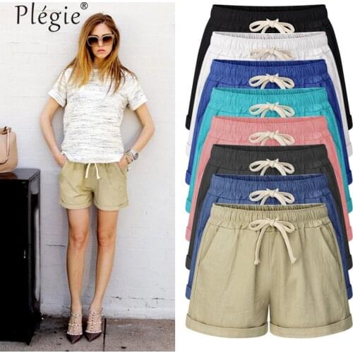 Plegie Summer Plus Size Shorts Women Candy Color Lace-up Elastic Waist Comfortable Thin Short Female Shorts With Pockets M-6XL