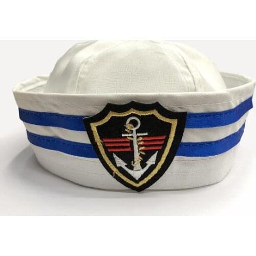 Sailor Hat with Anchor Children Adults Party Costume Yacht Boat Ship Embroidered Sailor Cap Cosplay Performance Props white