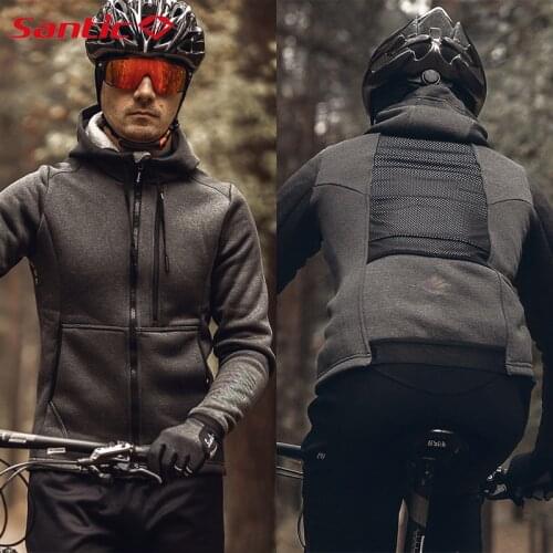 Santic New Winter Keep Warm Cycling Jackets Long-Sleeved Windproof Thermal Fleece Jersey Men Light Clothing Bike Sports Outwear