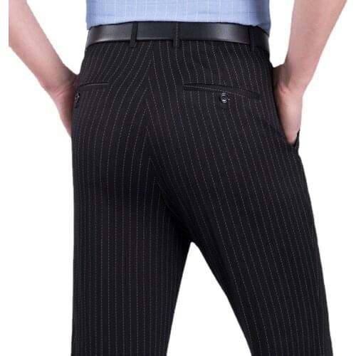 Summer Dress Trousers for Man Mulberry Silk Business Formal Flat High Waist Loose Suit Pants Office Striped Mens pants Thin