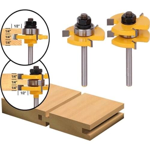 1/4 inch 2-piece set of T type woodworking tenon cutter set
