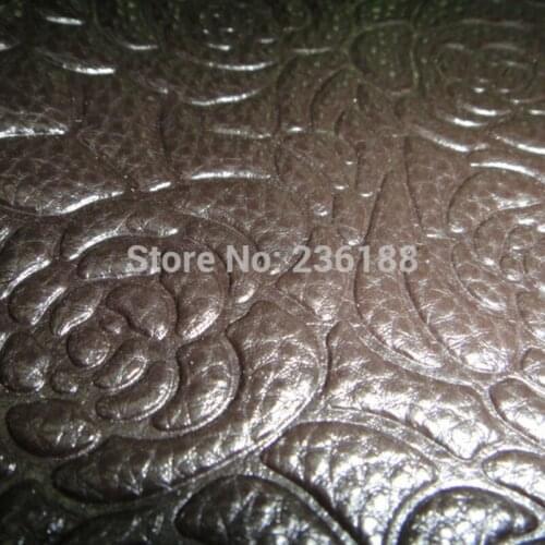 Genuine Brown Cow Skin Leather Fabric Flower blossom Embossed for Purse,1.1-1.3mm,Free Shipping