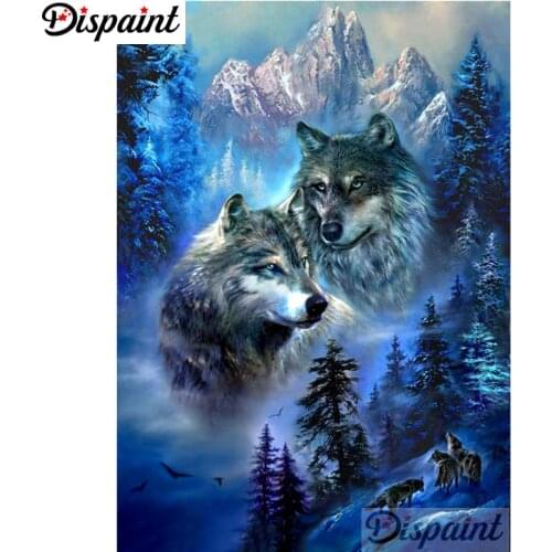 Dispaint Full Square/Round Drill 5D DIY Diamond Painting "Animal wolf scenery" 3D Embroidery Cross Stitch Home Decor Gift a10292