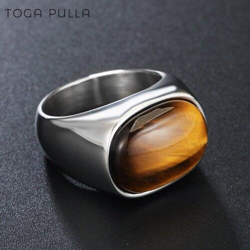 Newest Vintage Tiger Eye Brown Stones Ring Men And Women Stainless Steel Oval Bands Finger Ring Jewelry 2020 Anel Aneis