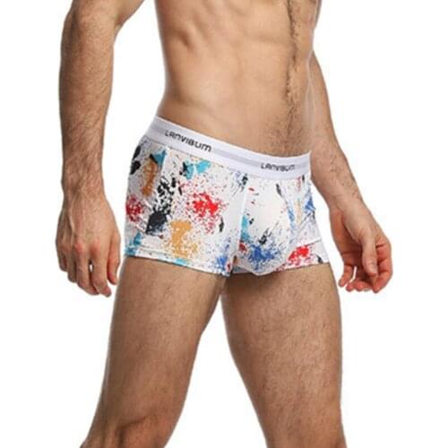 New Mens Underwear Fancy Ultra-Thin Low Waist Printed Boxers Breathable Comfortable U-type Bag Push Up Sexy Boxers