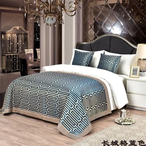 New Chinese Style Blue Grid Pattern Bed Runners High Qualtity Bed Spread Modern Simplicity Bed Covers Towl Home Bedding Decor