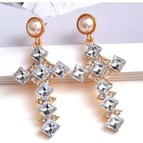 New Arrival Vintage Crystal Cross Drop Earrings For Women Baroque Bohemian Large Long Earrings Jewelry Brincos