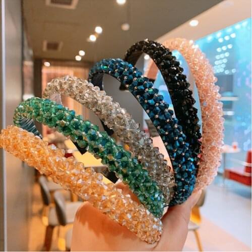 Haimiekang Retro Beaded Hairband Shiny Women Headband Hair Accessories Wide Simple Crystal Hair Hoop Head Band Girls Hairbands