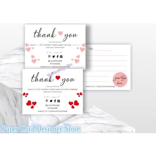 Personalized Thank You Card Etsy Thank You Note Printable, Business Thank You Note Ideas Code Coupon Business Card Insert Order