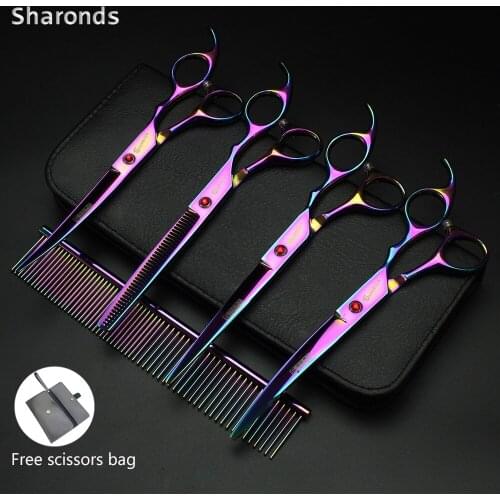 Professional pet groomer scissors Teddy bending shears 7 inch trimming shears dog shearing scissors tool set