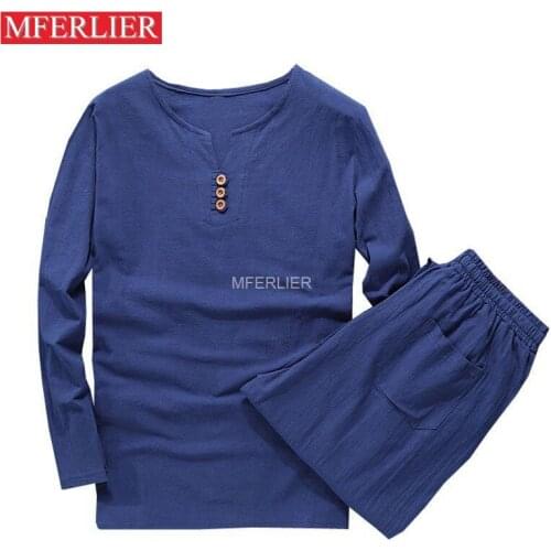 MFERLIER Spring Autumn shirt men 5XL 6XL 7XL 8XL 9XL 10XL large size cotton linen long sleeve Bust 155cm Plus size men shirts