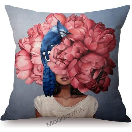 Modern Abstract Art Flower Head Girl Lady Floral Nordic Home Decorative Sofa Throw Pillow Case Linen Fashionable Cushion Cover